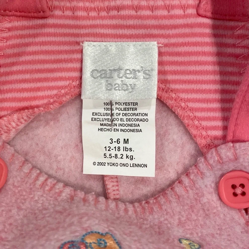 Vintage Carters John Lennon Coveralls Girls 3-6M Pink Elephant Overalls Fleece